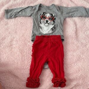Ruffle Butts Gray and Red Heart Dog Set